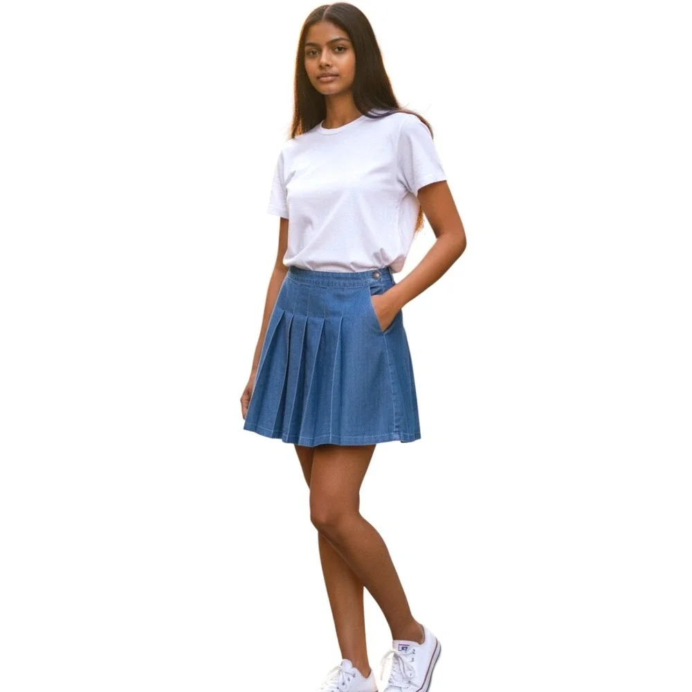 Tommy Jeans Womens Blue Pleated Denim Mini Skirt Size 12 New With Tags